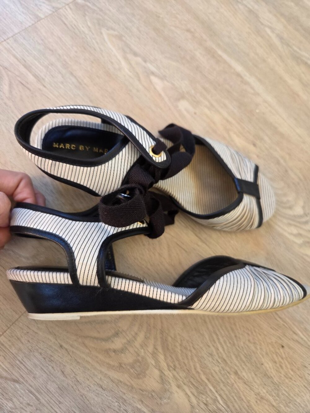 Marc by Marc Jacobs Vintage Pinstripe Bow Tie Slingback Sandals